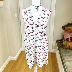 Alex & Alex Dress Cotton Silk A-Line Cherry Floral White Red Sleeveless   S